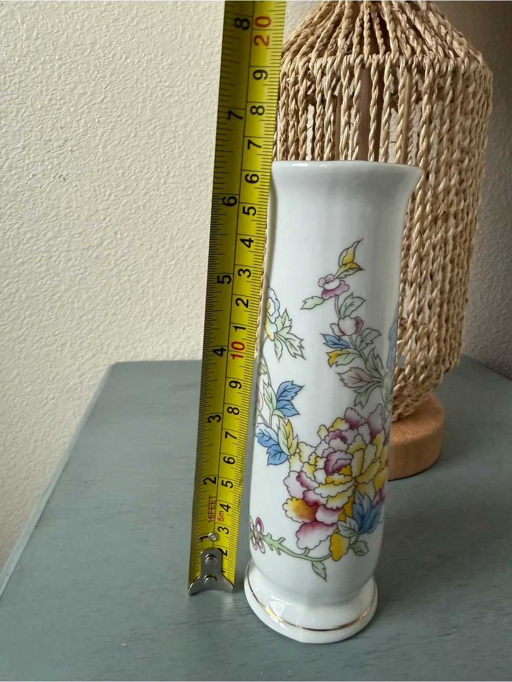 Porcelain Floral Bud Vase in White with Multicolor Flower Accents